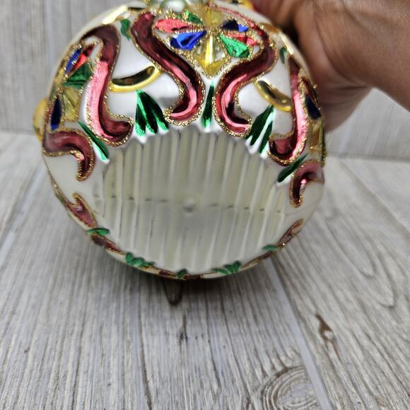 Waterford Glass Ornament Fruit Bowl Hand Painted Holiday Decor Ribbon 5 Inch Art - Picture 7 of 9